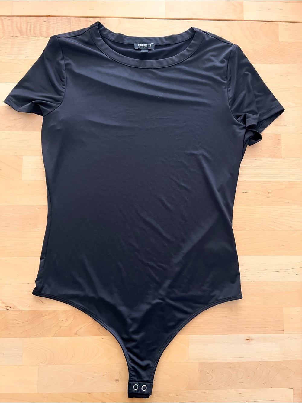 Express Black Short-Sleeve One-Piece Swim Bodysuit